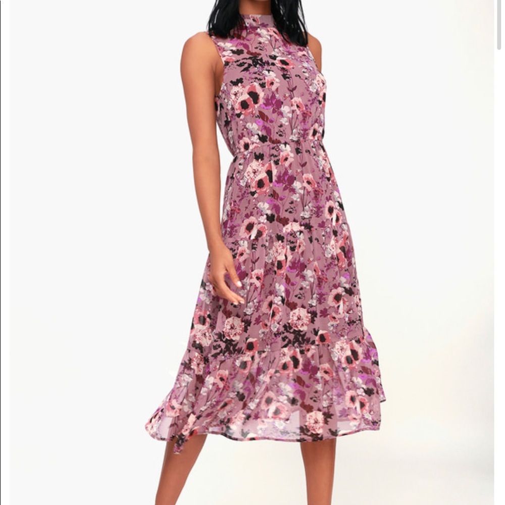 Mauve floral print midi dress